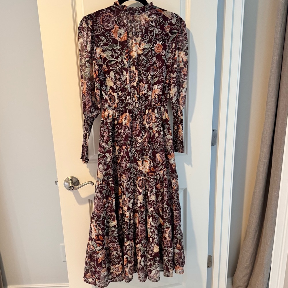 BB Dakota Long Sleeve fancy that floral maroon midi dress | XS - Picture 7 of 7